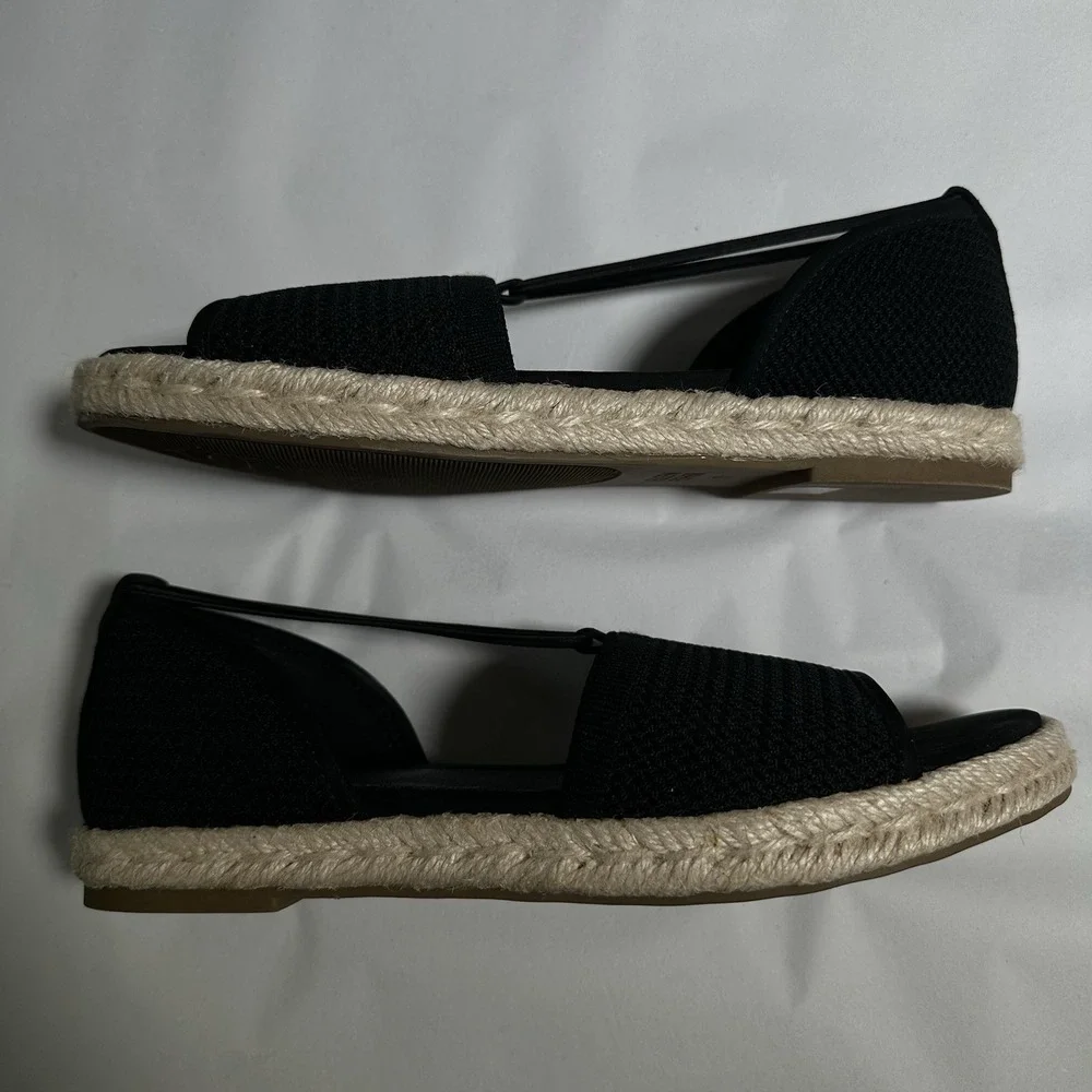 Eileen Fisher Mews Mesh‎ Slip On Espadrille Sandals Women's Sz 7.5 Black Elastic